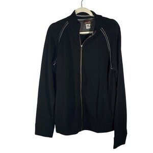 Horny Toad vintage Toad&Co Merino Wool Zip-Up cardigan sweater L Black outdoor